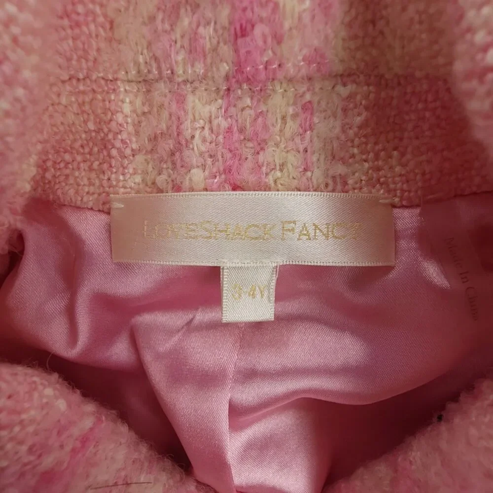 NEW LoveShackFancy Girls Tweed Kip Blazer Jacket Wool Puff Sleeve Old Money Pink